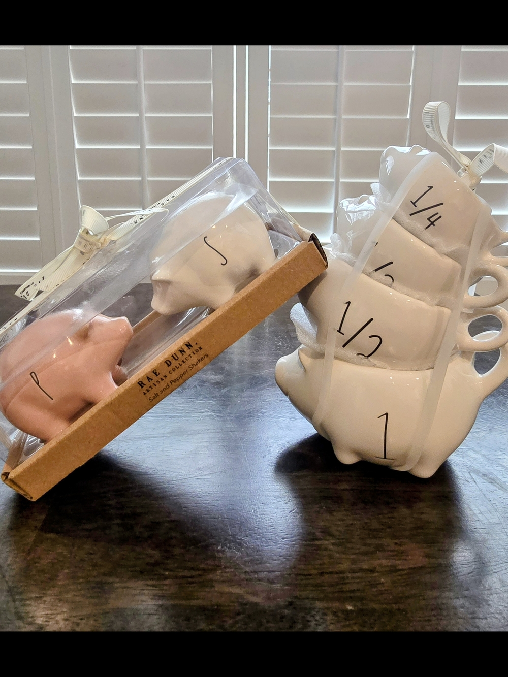 Rae Dunn Farmlife White & Pink Pig Measuring Cups with Salt and Pepper Shakers